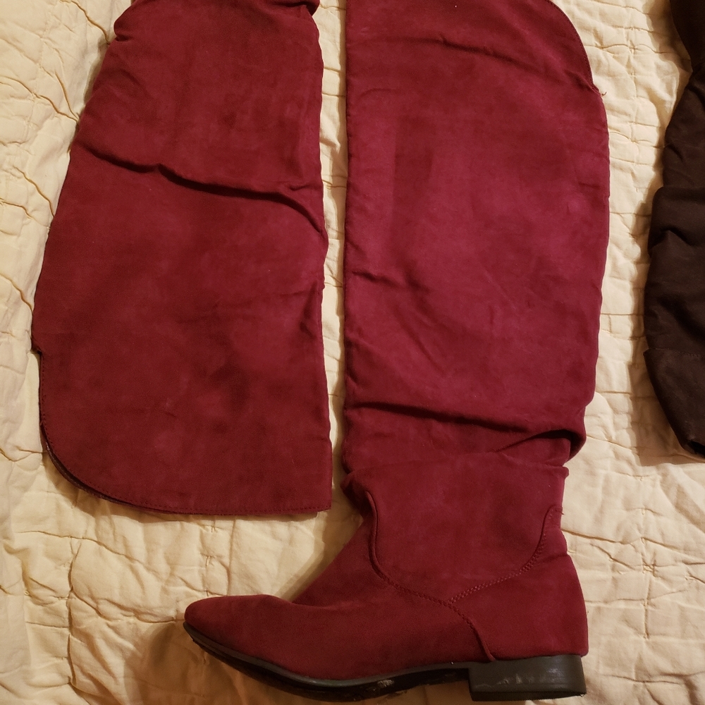 Maroon Flat Slouchy Boots